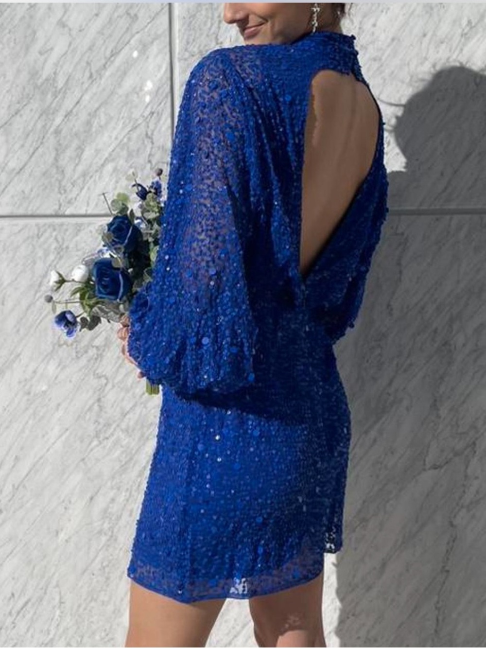Nasty Gal Cobalt Sequin Open-Back Mini Dress